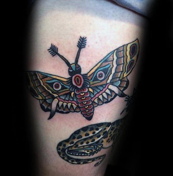 Ornate Mens Moth Traditional Thigh Tattoos