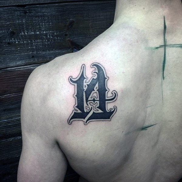Ornate Numbers Mens 14 Shoulder Blade Tattoo