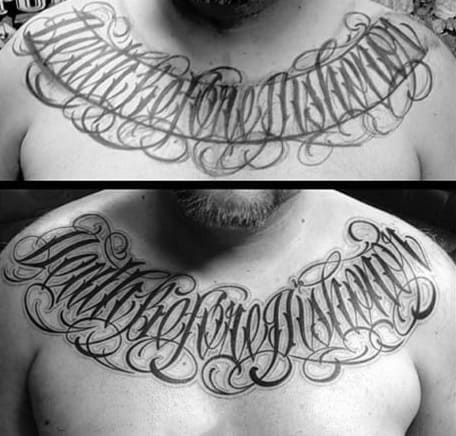 Ornate Script Cursive Death Before Dishonor Mens Collar Bone Tattoo