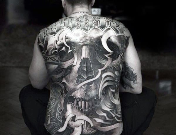 Ornate Skull Crazy Back Tattoos For Men