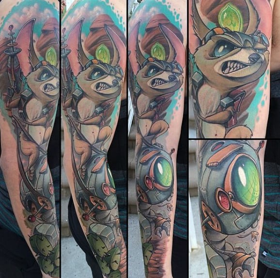 Other World Creatures New School Tattoo Mens Full Sleeves