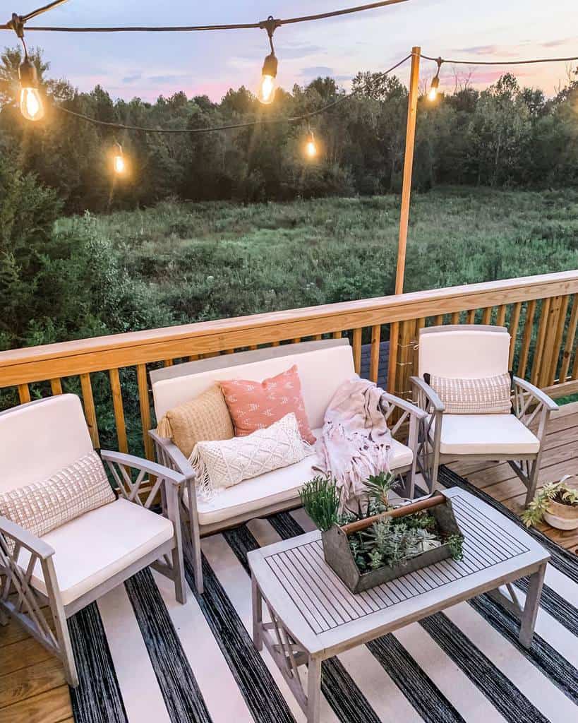 wood deck patio with table and chairs