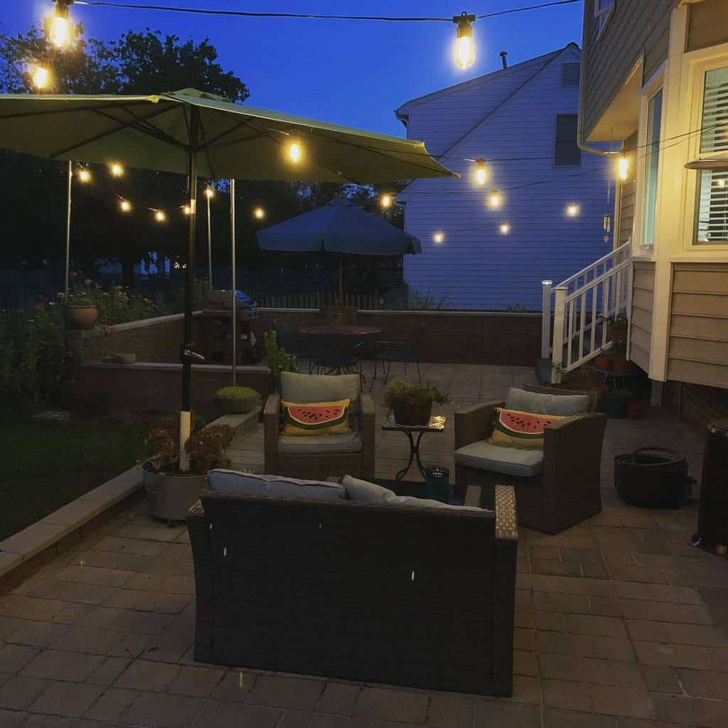 large outdoor patio with wicker furniture