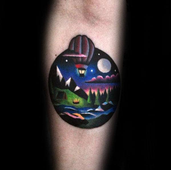 Outdoors Hot Air Balloon Circle Mens Modern Tattoos