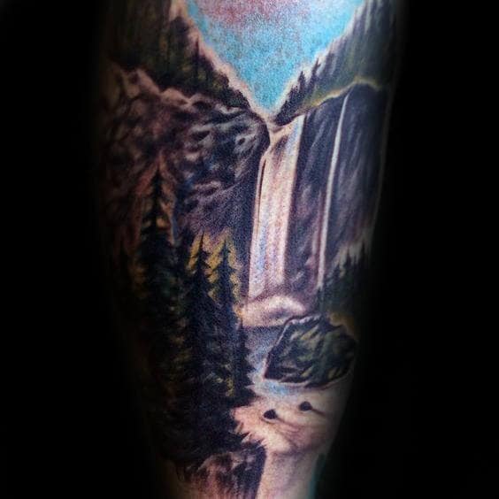 Outdoors Waterfall Male Tattoo Inspiration