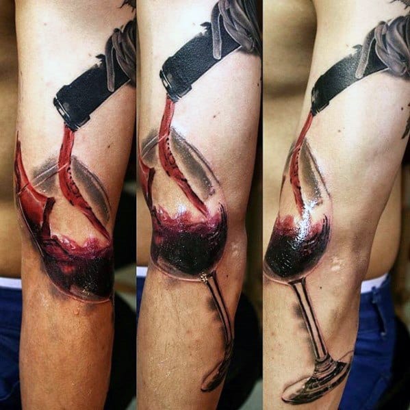 Outer Arm 3d Realistic Mens Wine Tattoo Design Ideas