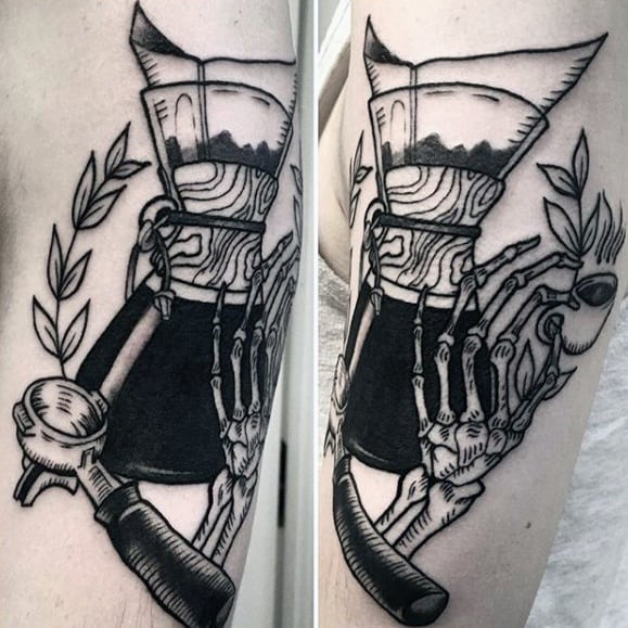 Outer Arm Gentleman With Coffee Tattoo