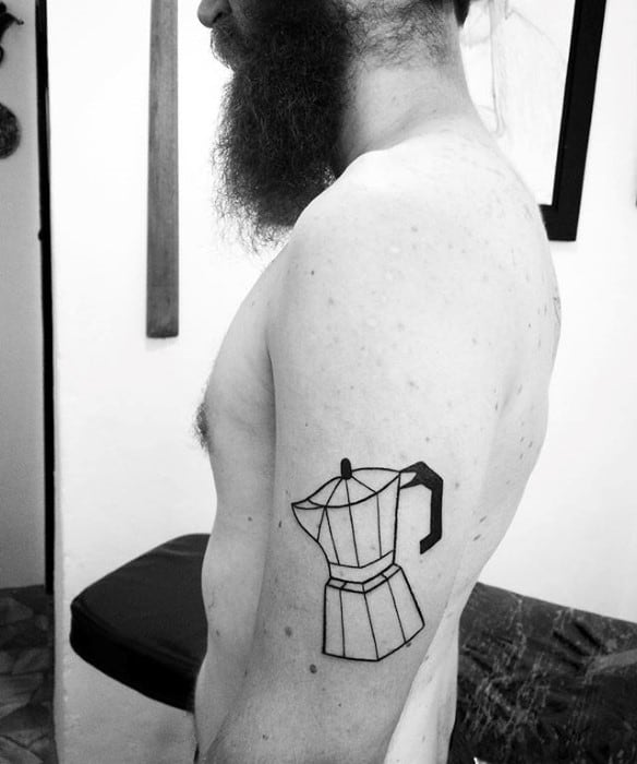 Outer Arm Geometric Coffee Mens Tattoo Ideas