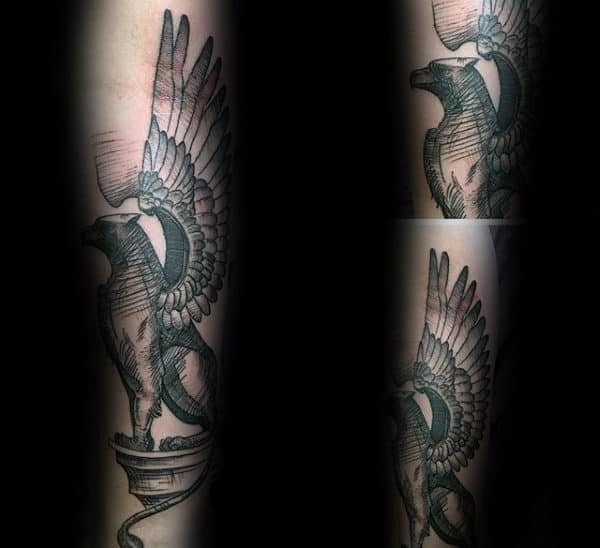 Outer Arm Griffin Statue Mens Tattoo