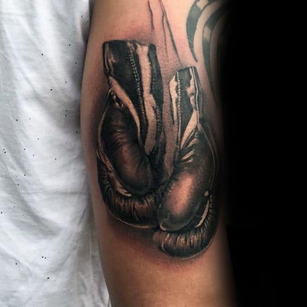 Outer Arm Guys Shaded Boxing Glove Male Tattoo
