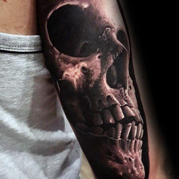 Outer Arm Hyper Realitic Guys Unique Skull 3d Tattoos