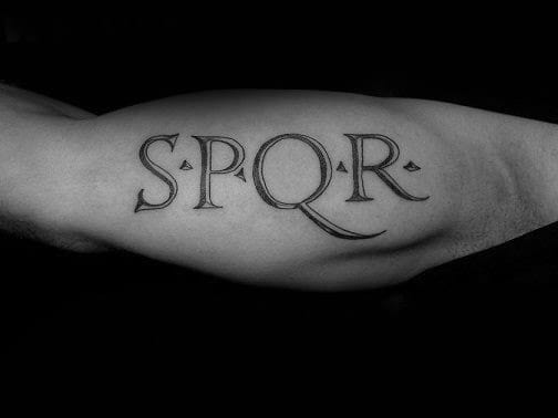 Outer Arm Manly Guys Spqr Letter Tattoo Design Ideas