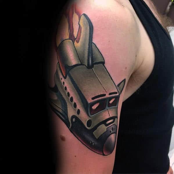 Outer Arm Mens New School Spaceship Tattoo