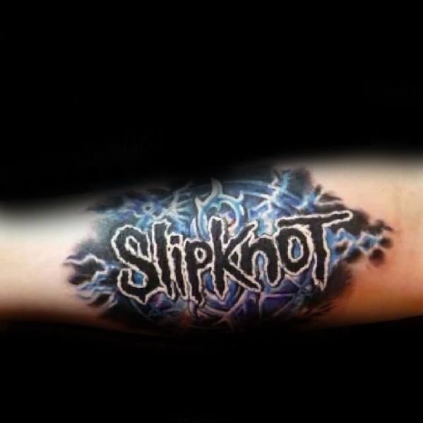 Outer Arm Mens Tattoo With Slipknot Design