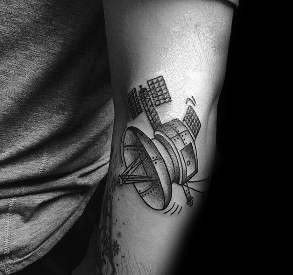 Outer Arm Satellite Tattoo Ideas For Males