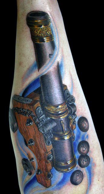 Outer Forearm 3d Cannon With Balls Unique Tattoos For Males
