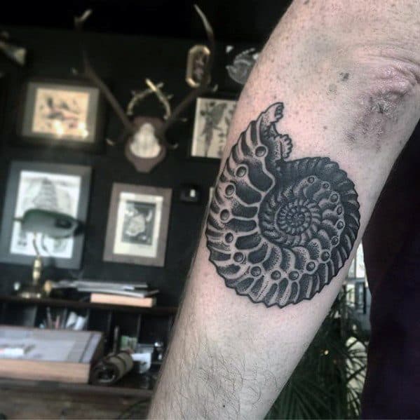 Outer Forearm Amazing Mens Ammonite Tattoo Designs