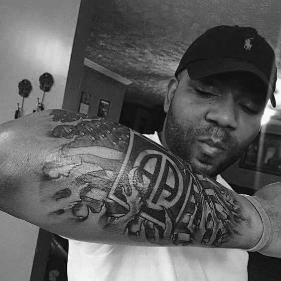 Outer Forearm American Flag Airborne Mens Tattoos