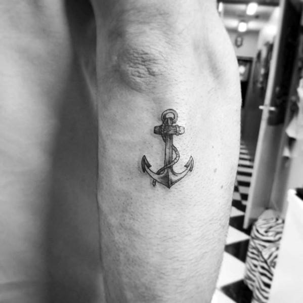 Outer Forearm Anchor Mens Tattoo Quarter Sized Design