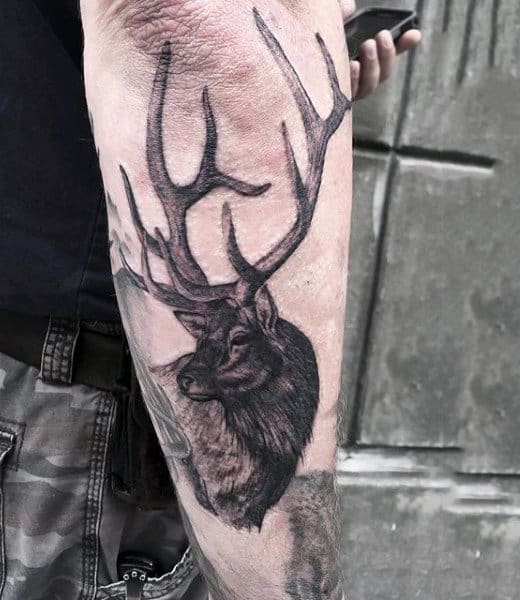 Outer Forearm Antler Deer Tattoos For Guys