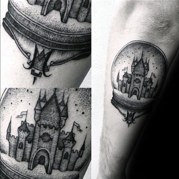Outer Forearm Awesome Crystal Ball Castle Tattoos For Men