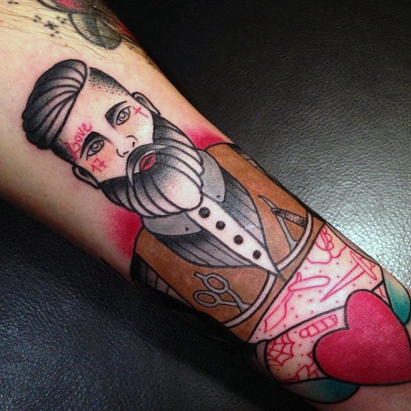 Outer Forearm Barber Tattoo Ideas
