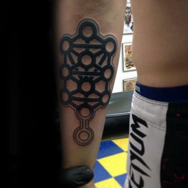 Outer Forearm Black Ink Outline Mens Geometric Tree Of Life Tattoos