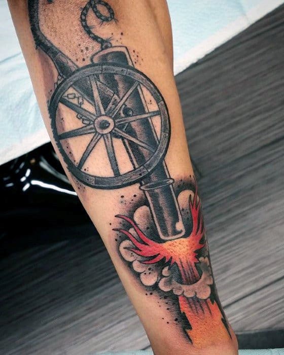 Outer Forearm Cannon Guys Tattoo Ideas