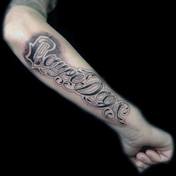 Outer Forearm Carpe Diem Words Lettering Guys Tattoos