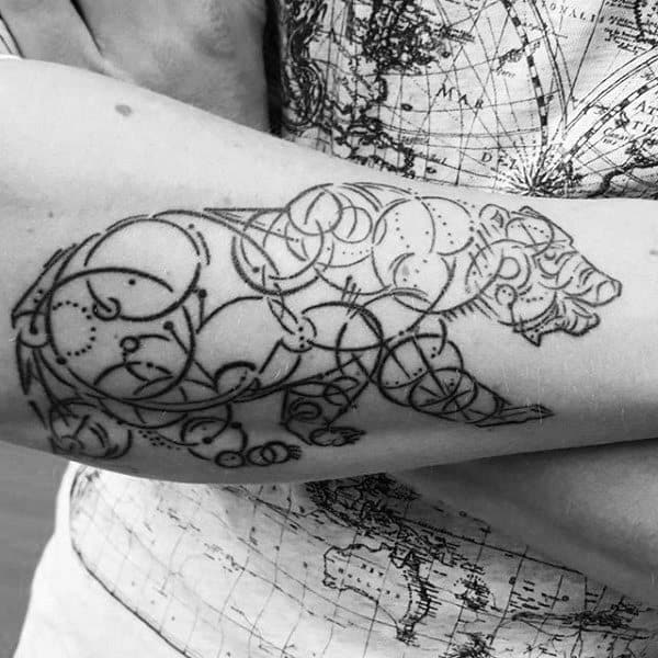 Outer Forearm Circular Geometric Bear Guys Tattoos