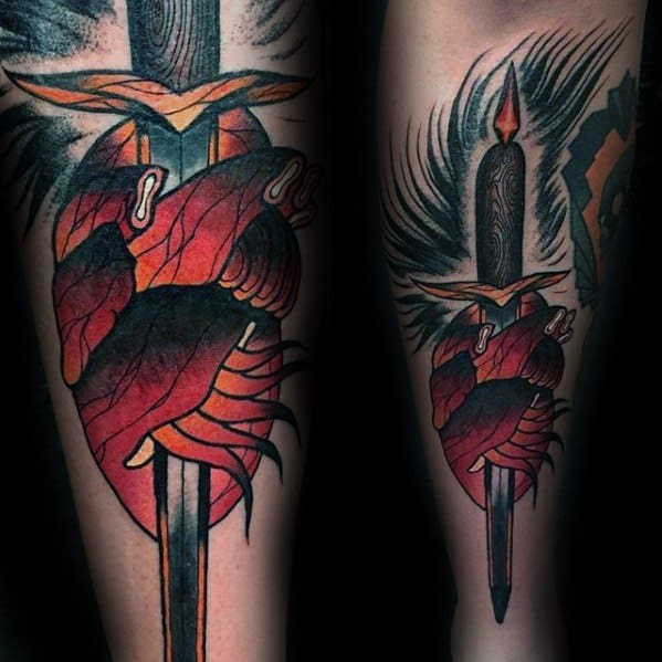 Outer Forearm Dagger Broken Heart Guys Tattoos
