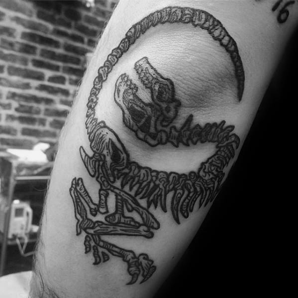 Outer Forearm Dinosaur Bones Mens Jurassic Park Tattoo Ideas