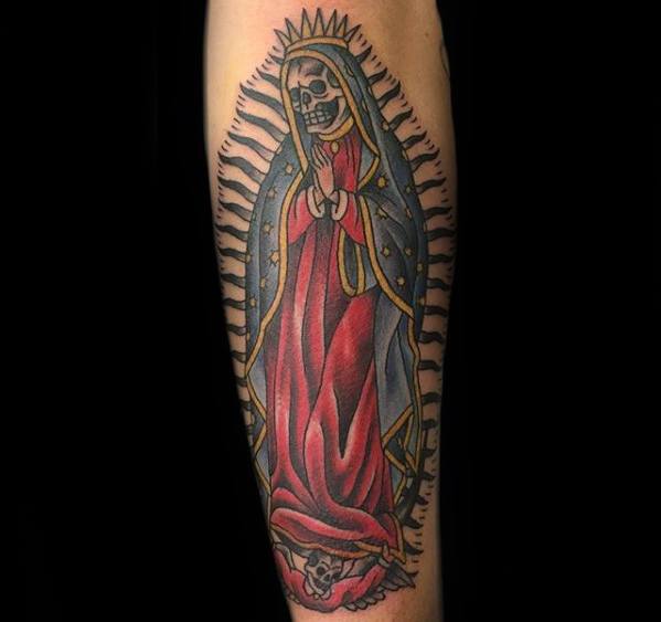 Outer Forearm Guadalupe Mens Tattoo Designs
