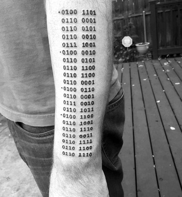 Outer Forearm Guys Binary 0 And 1 Number Tattoos