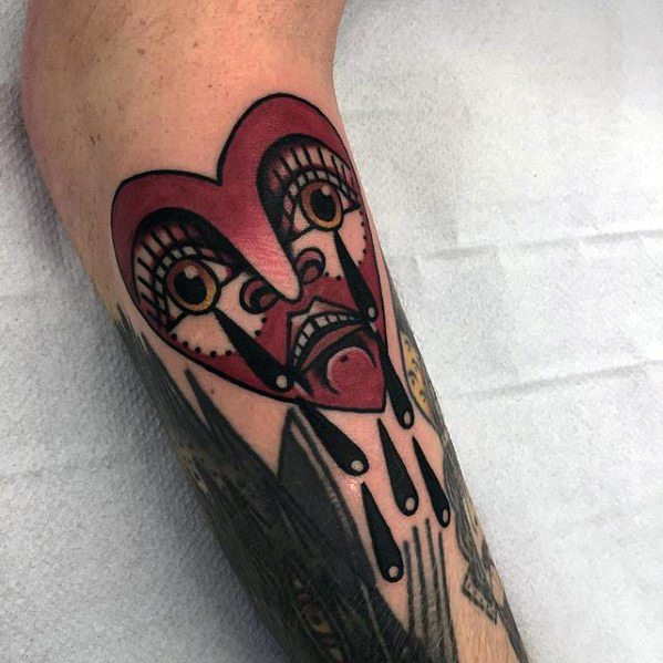 Outer Forearm Guys Crying Heart Tattoos
