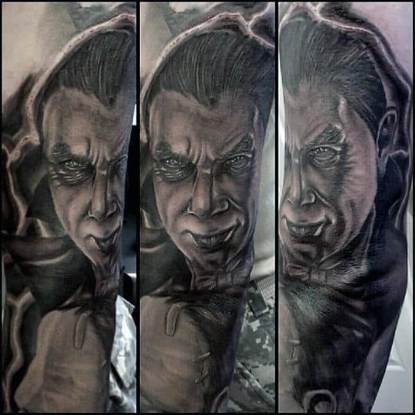 Outer Forearm Guys Dracula Shaded Portrait Tattoos