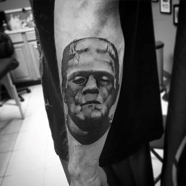 Outer Forearm Guys Frankenstein Shaded Tattoo Inspiration