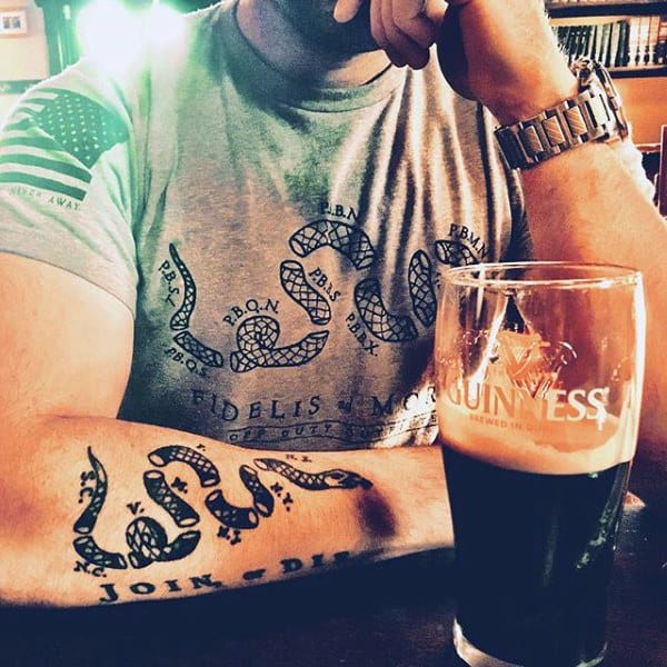 Outer Forearm Guys Join Or Die Tattoo