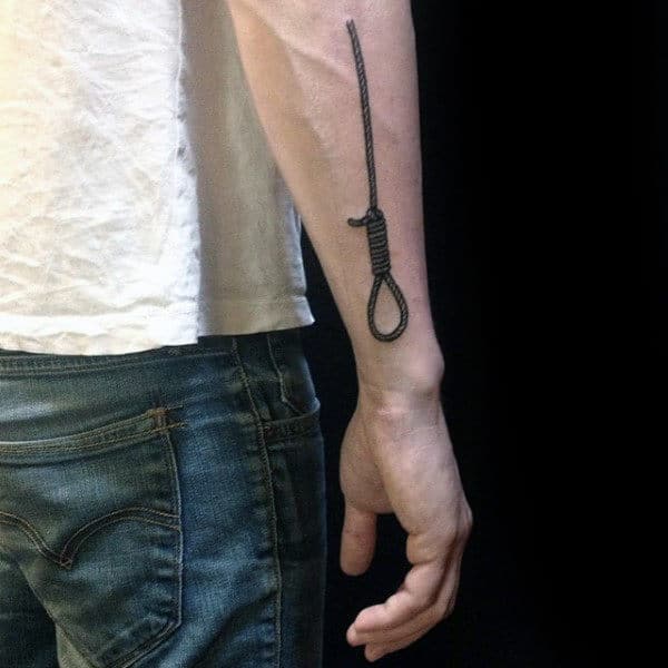 Outer Forearm Hanging Noose Guys Simple Tattoo Ideas