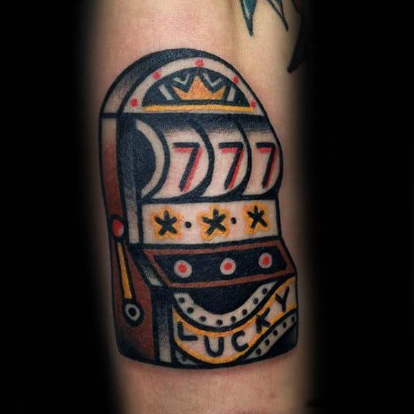 Outer Forearm Lucky Mens Slot Machine Tattoo Design Inspiration