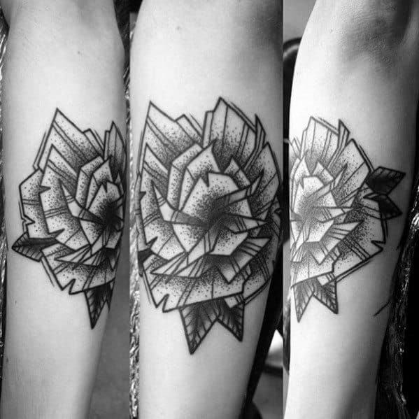 Outer Forearm Mal Geometric Rose Shaded Tattoo