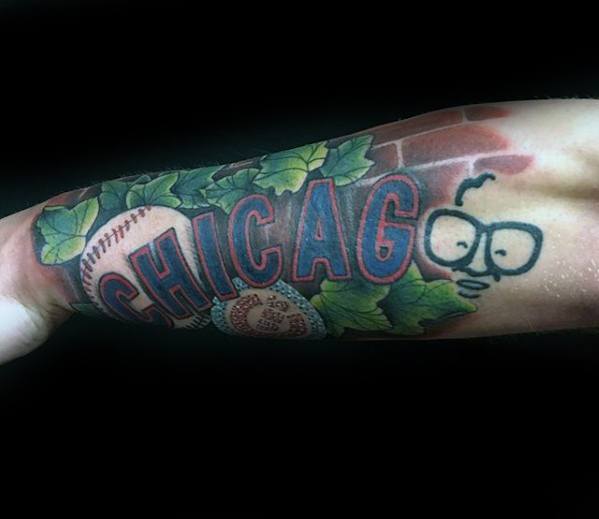 Outer Forearm Male Chicago Cubs Tattoo Ideas