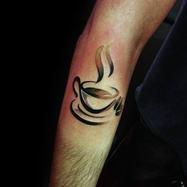 Outer Forearm Male Cool Coffee Cup Tattoo Ideas