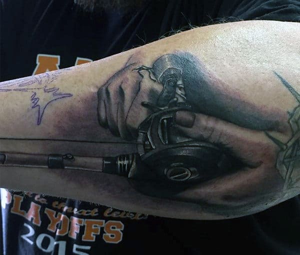 Outer Forearm Male Fishing Pole Tattoo