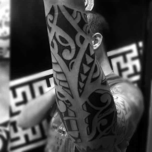 Outer Forearm Male Hawaiian Tribal Tattoo Design Ideas