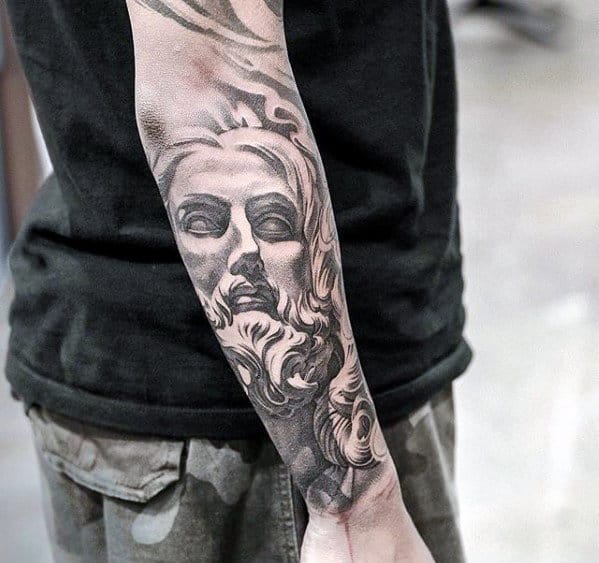 Outer Forearm Male Jesus Portrait Tattoo Ideas