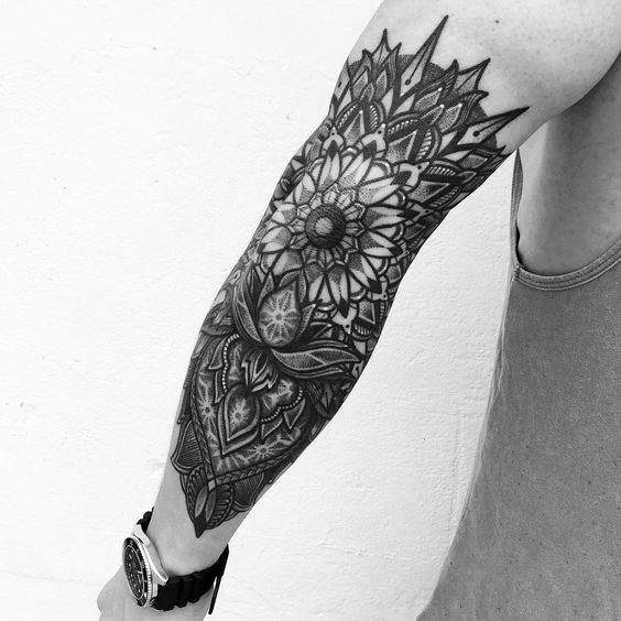 Outer Forearm Mandala Guys Tattoo Designs