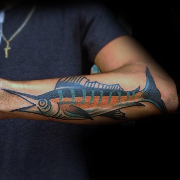 Outer Forearm Marlin Tattoo Designs On Gentleman