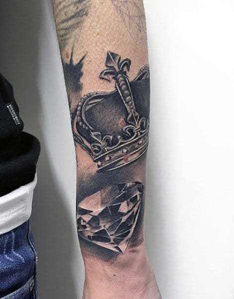 Outer Forearm Mens Diamond And Crown Tattoo