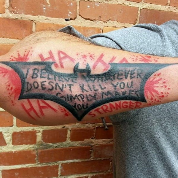Outer Forearm Mens Joker Batman Symbol Tattoo Ideas